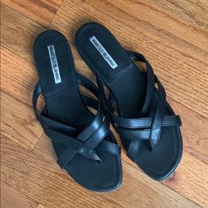 Manolo Blahnik black sandals flip flop leather